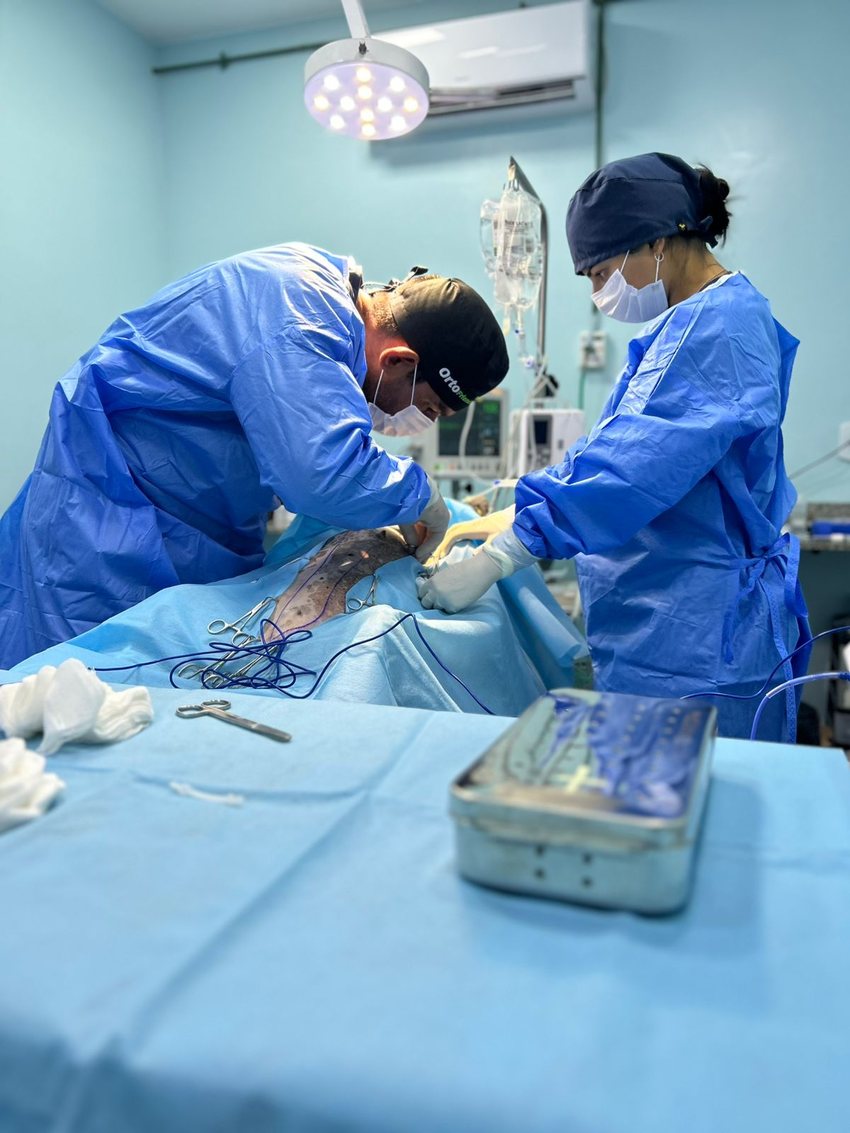 Cirurgia ortopédica veterinária no centro cirúrgico da SaquaVet